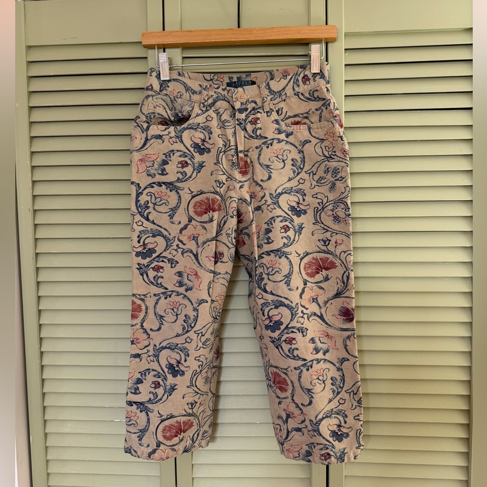 Vintage Lauren Ralph Lauren Floral Patterned Linen Cotton Capri Pants